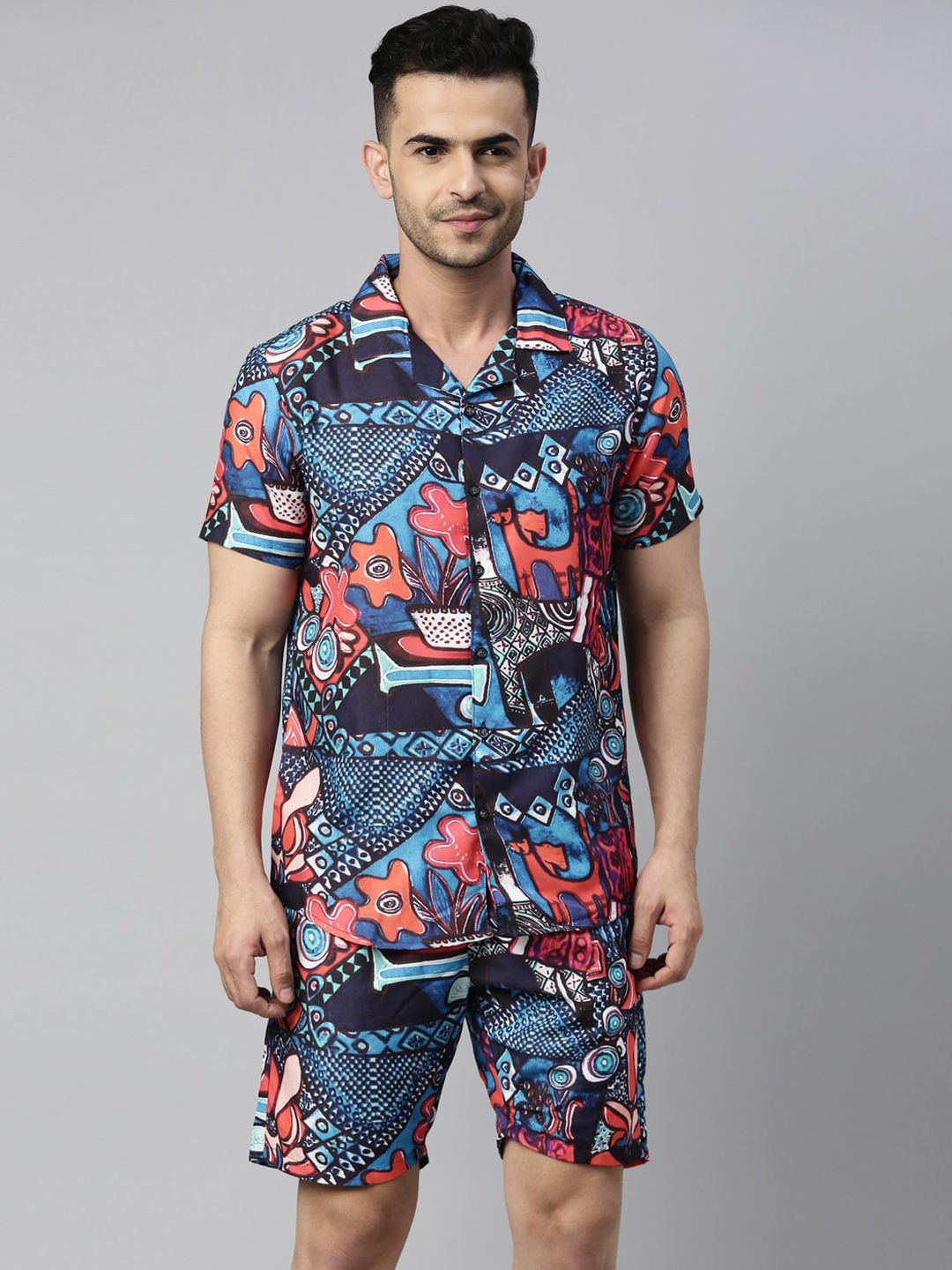 Bushirt Men Navy Blue & Red Printed Night suit-picture-19