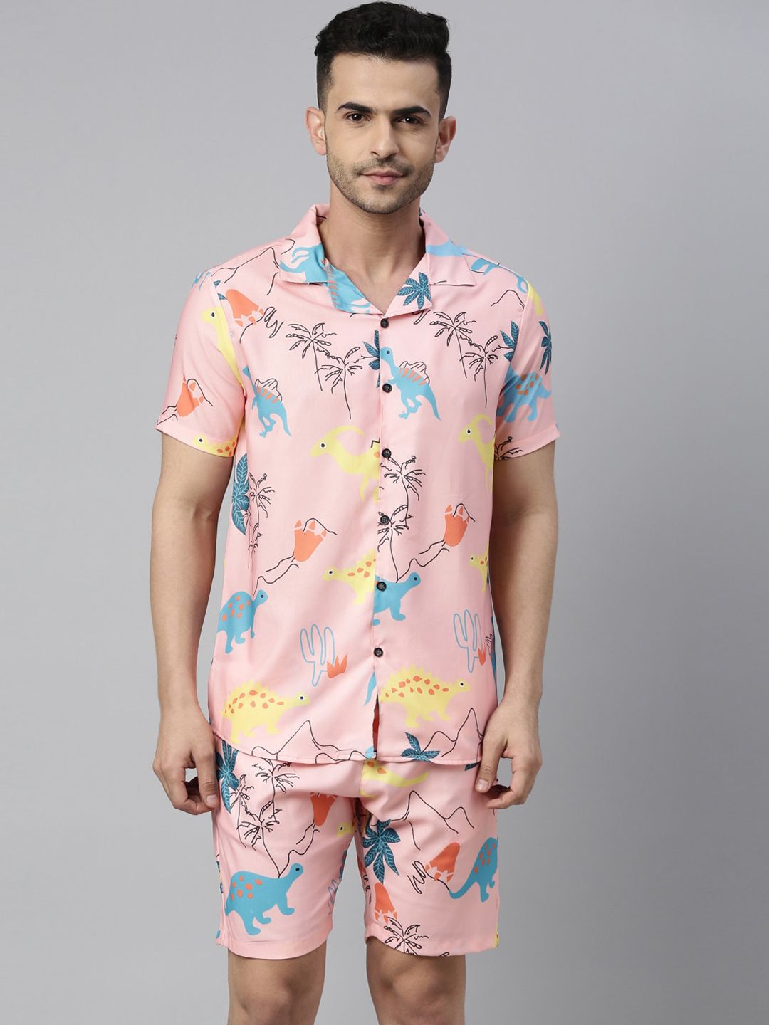 Bushirt Men Peach-Coloured & Blue Printed Night suit-picture-42