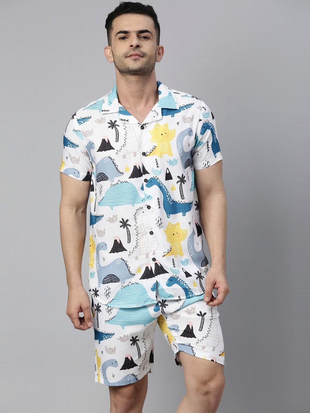 Bushirt Men White & Blue Printed Night Suit-picture-13