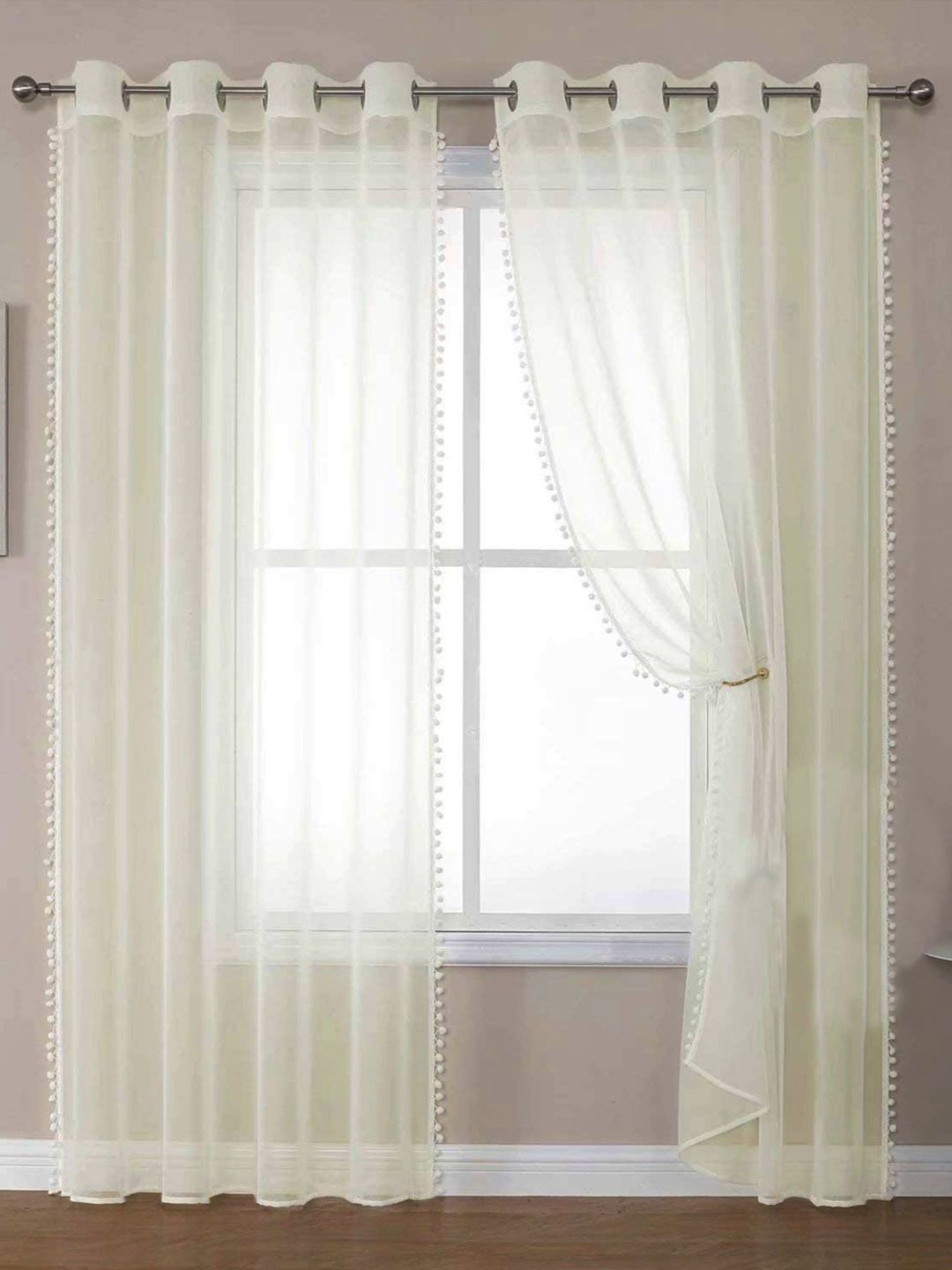 URBAN SPACE Set Of 2 Cream-Coloured Sheer Door Curtain-picture-23