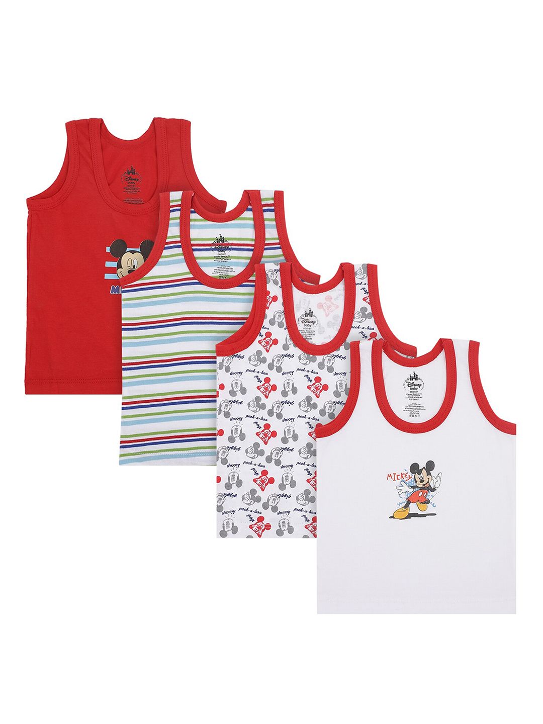 Bodycare Kids Boys Pack Of 4 Assorted Mickey & Friends Cotton Basic Innerwear Vests-picture-30