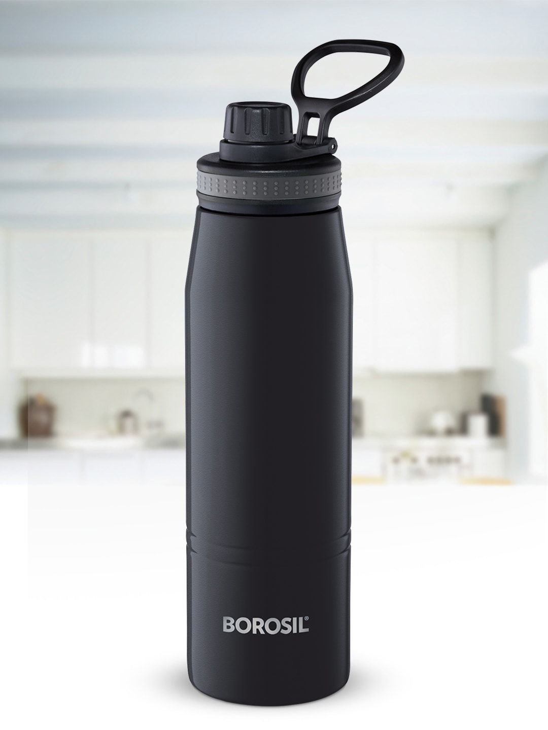 Borosil Black Stainless Steel Hydra Gosports Vacuum Insulated Flask Water Bottle - 900 ml