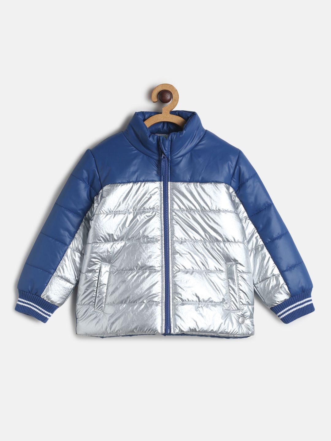 MINI KLUB Boys Blue & Silver-Toned Colourblocked Lightweight Padded Jacket-picture-57