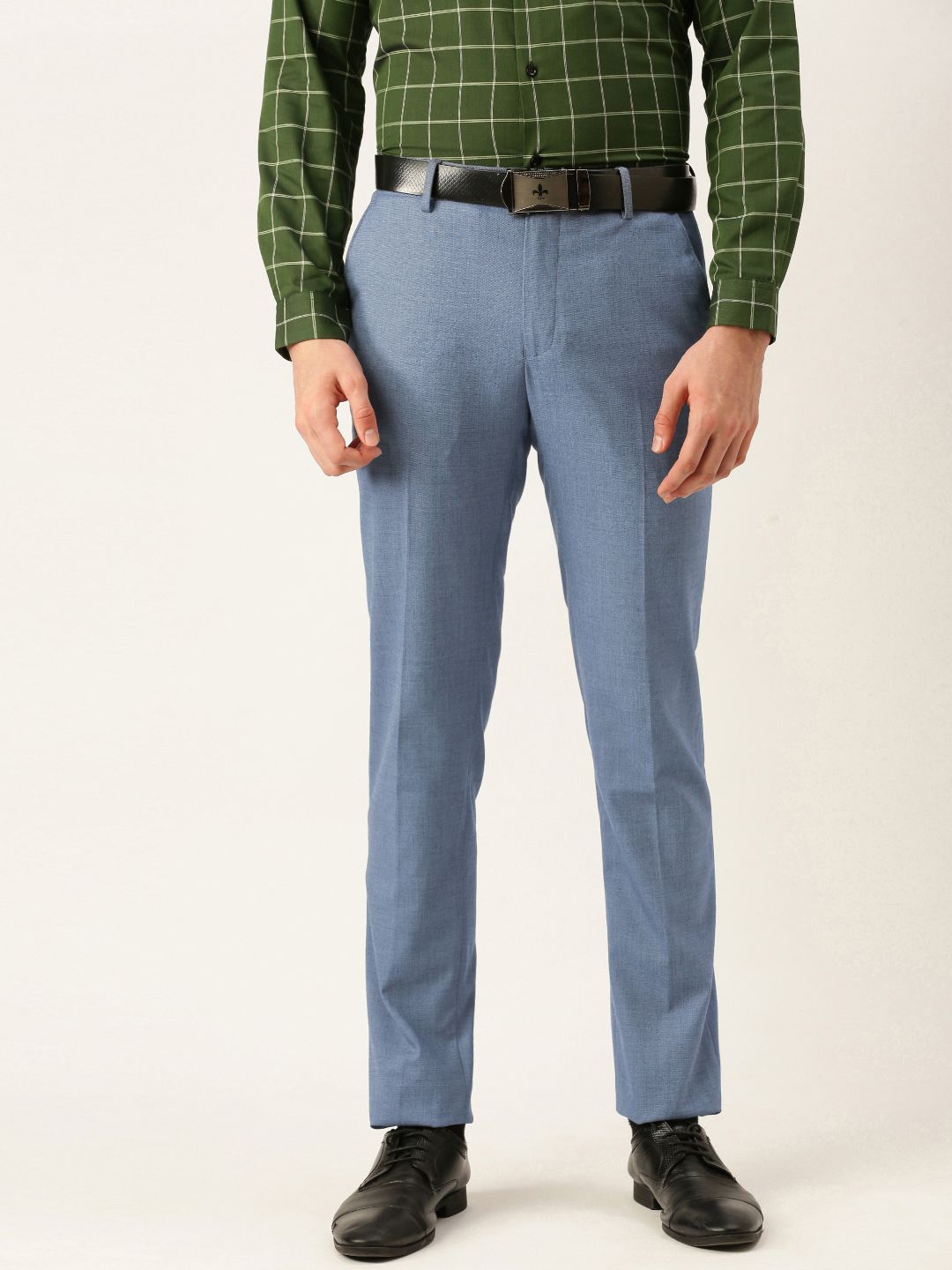 Peter England Men Light Solid Blue Slim Fit Formal Trousers-picture-39