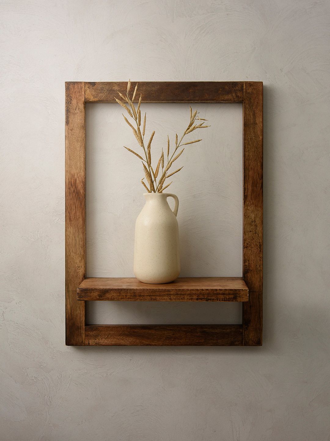 green girgit Brown Wooden Rectangle Wall Shelf