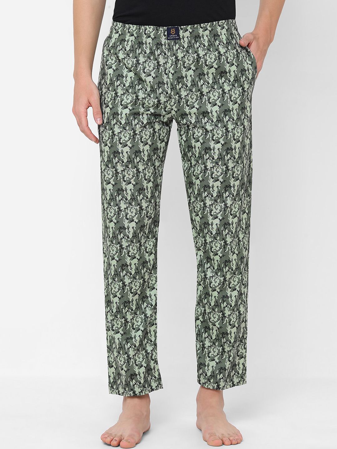 URBAN SCOTTISH Men Green & Black Printed Pure Cotton Lounge Pants-picture-35