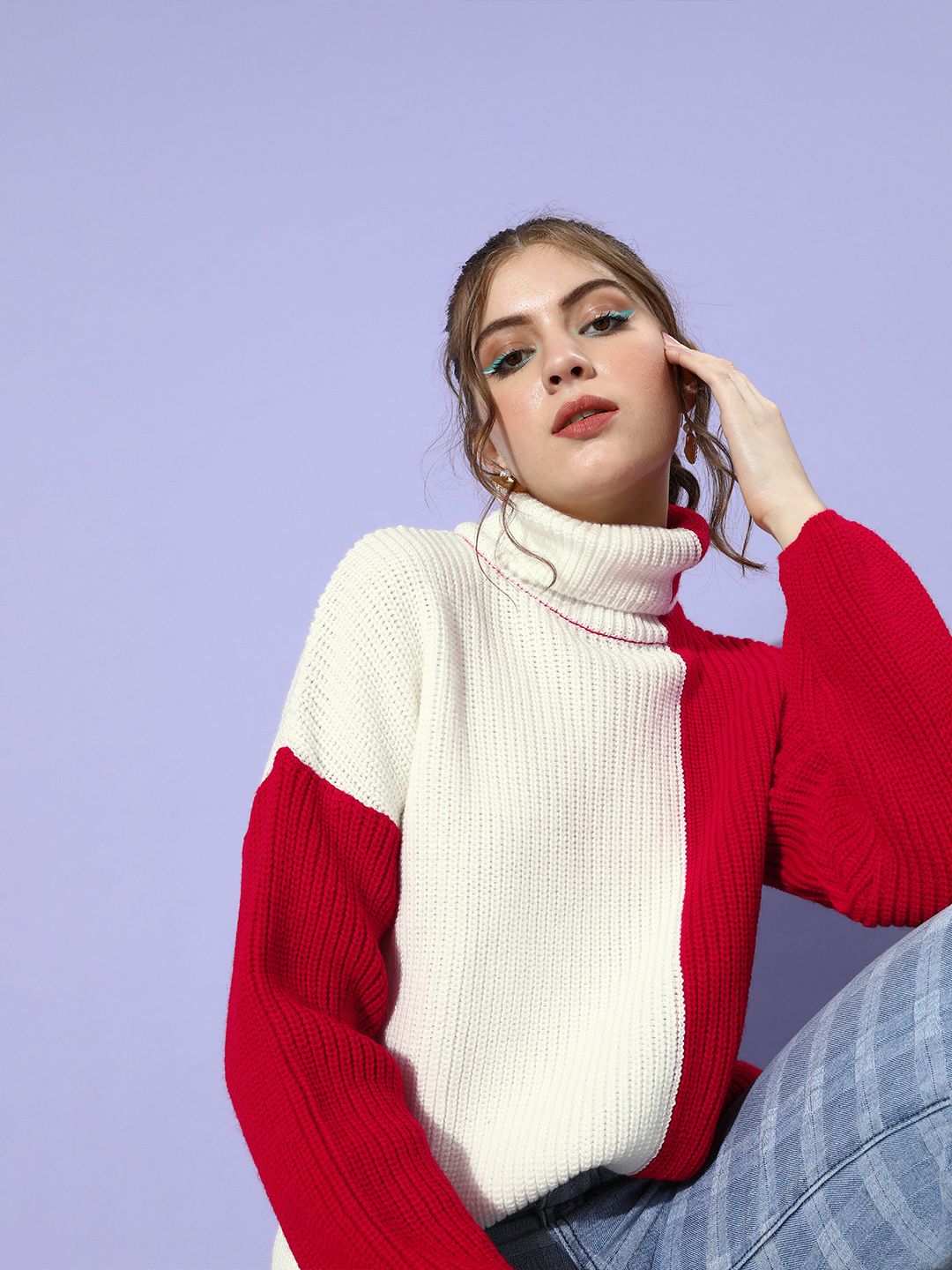 STREET 9 Women Gorgeous Red Colourblocked Knitted Sweater-picture-37