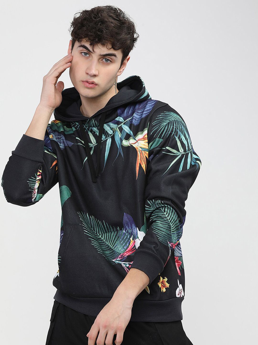 Buy Highlander HIGHLANDER Men Black Tropical Printed Hooded