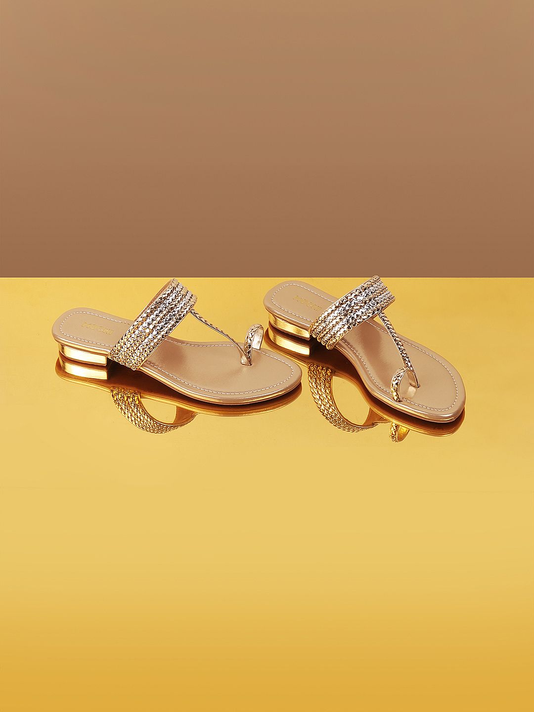 Mochi Gold-Toned Textured One Toe Flats-picture-14