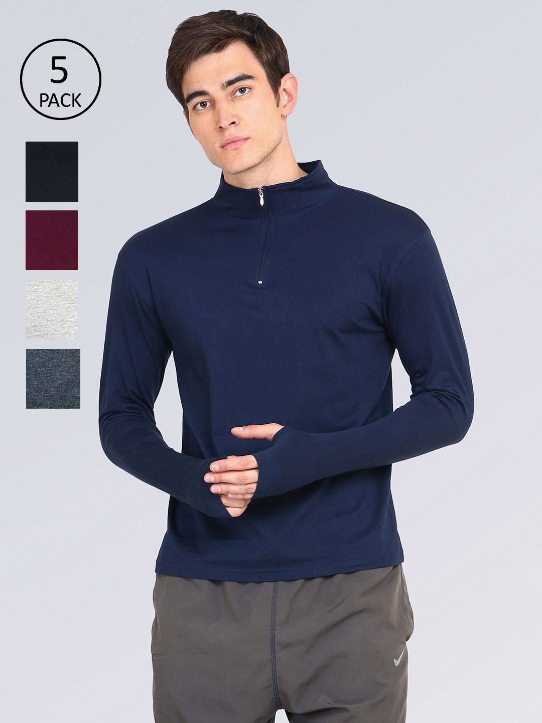 appulse Men Pack of 5 1/4 Zipper High Neck Thumbopen T-Shirt-picture-37