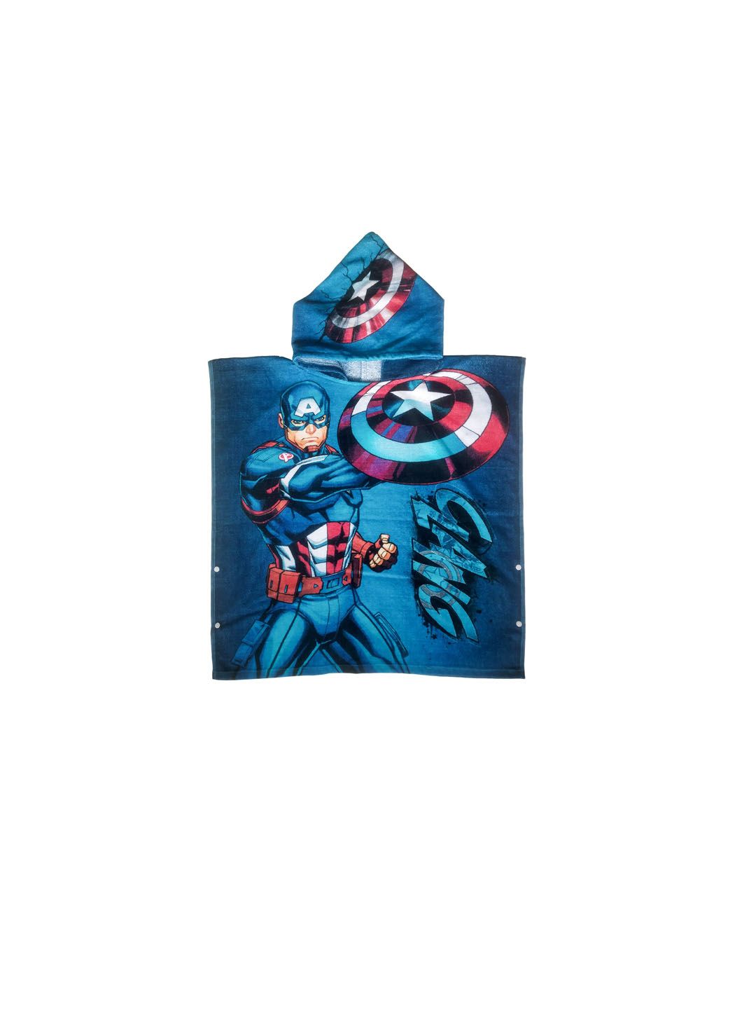 Marvel Kids Blue & Red Captain America Printed Pure Cotton 350 GSM Hooded Poncho Towel-image-28