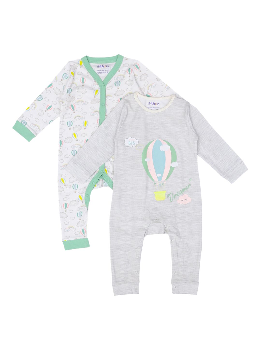 MiArcus Unisex Kids Pack Of 2 Grey & White Printed Cotton Rompers-picture-33