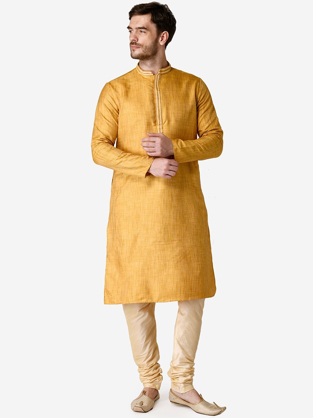 TABARD Men Yellow Woven Design Jacquard Kurta-picture-27