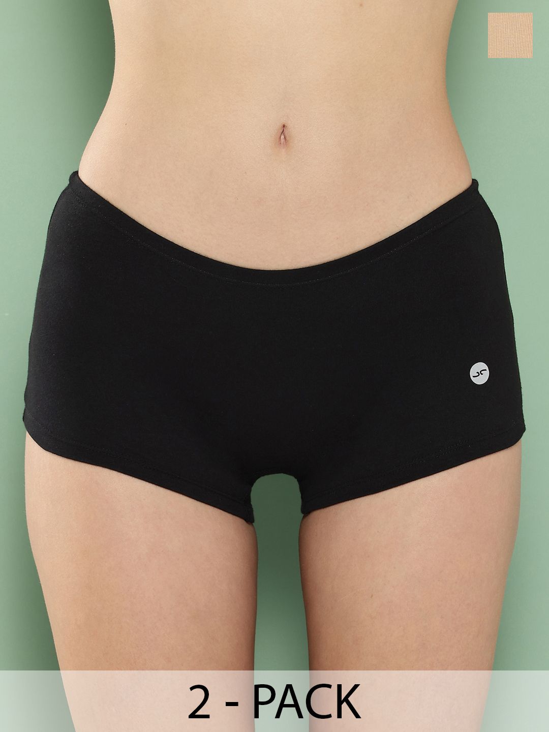 Leading Lady Women Pack of 2 Black & Beige Solid Low-Rise Boy Shorts-picture-33