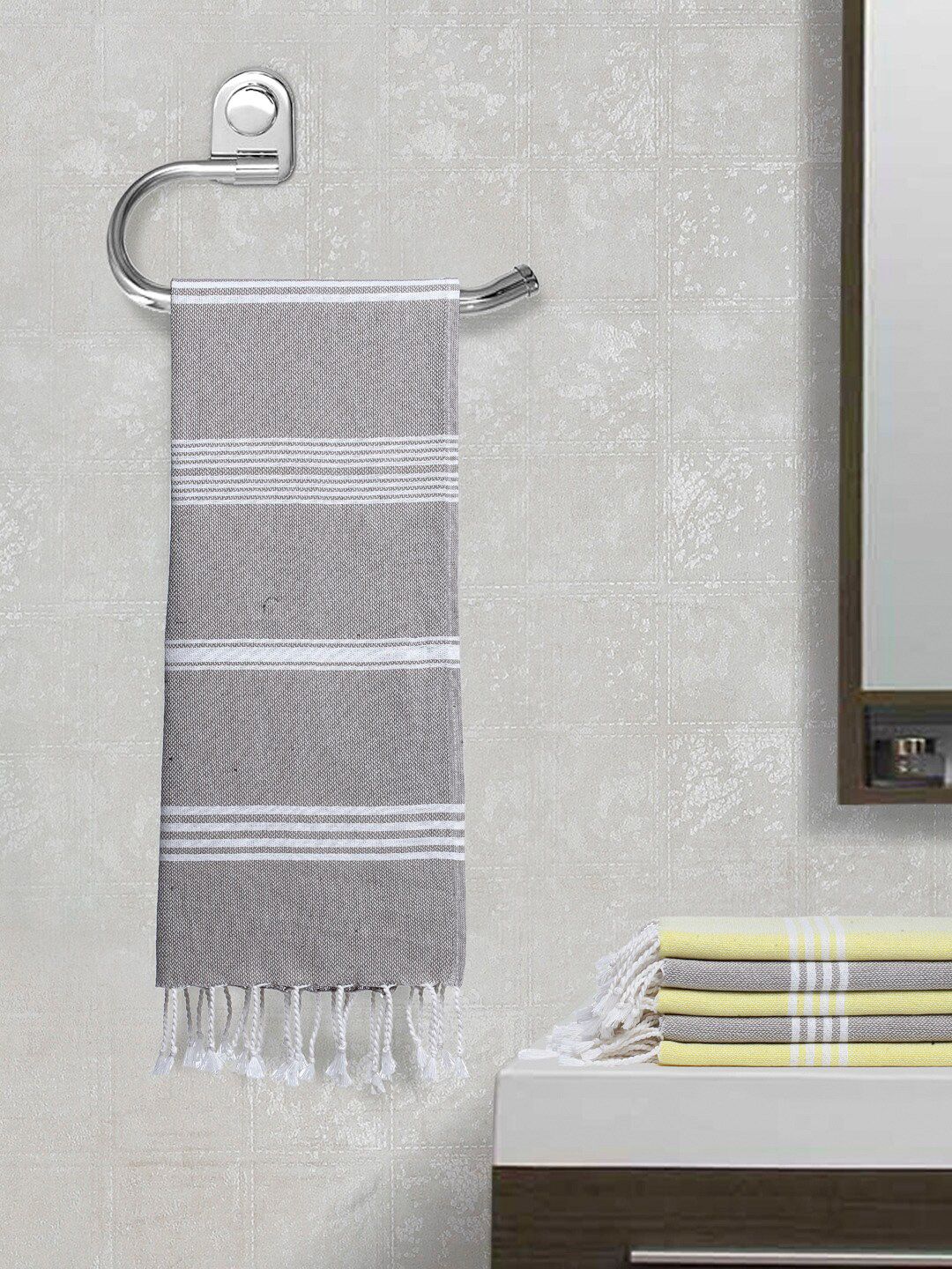 Arrabi Set Of 6 Striped Cotton 210 GSM Hand Towels-image-9