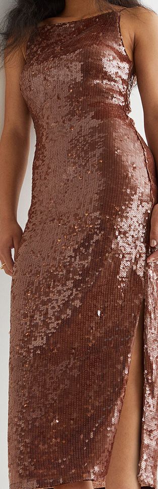 Buy H&M Women Brown Midi A-Line Sequined Slit-Detail Dress - Dresses for  Women 16395160 | Myntra