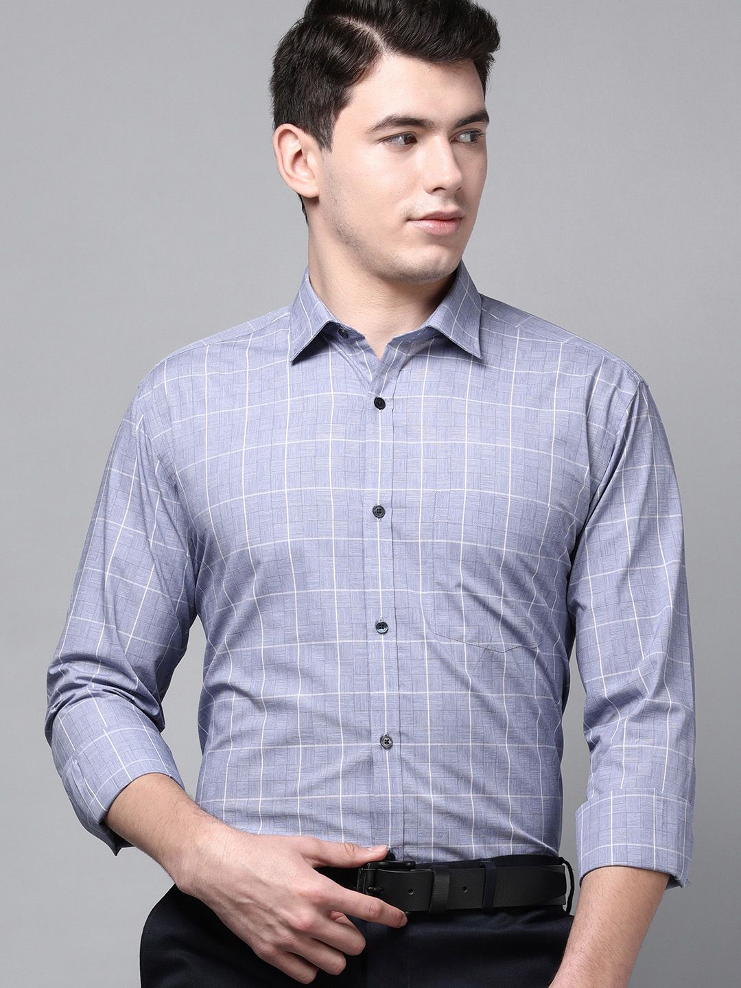 Park Avenue Men Navy Blue Slim Fit Checked Formal Shirt-picture-13