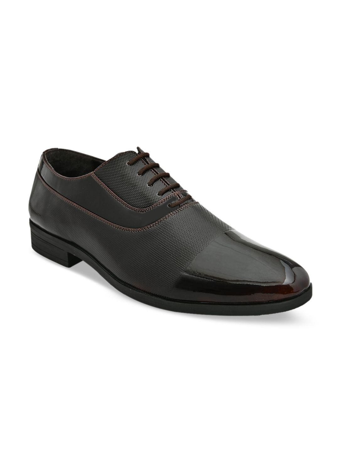 San Frissco Men Burgundy Textured Formal Oxfords-picture-14