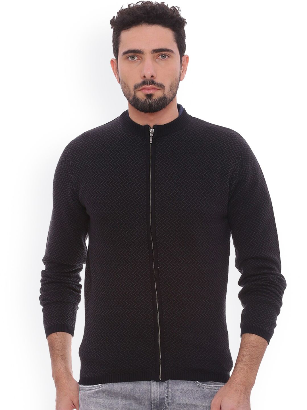 Basics Men Black Longline Sporty Jacket with Embroidered-picture-17