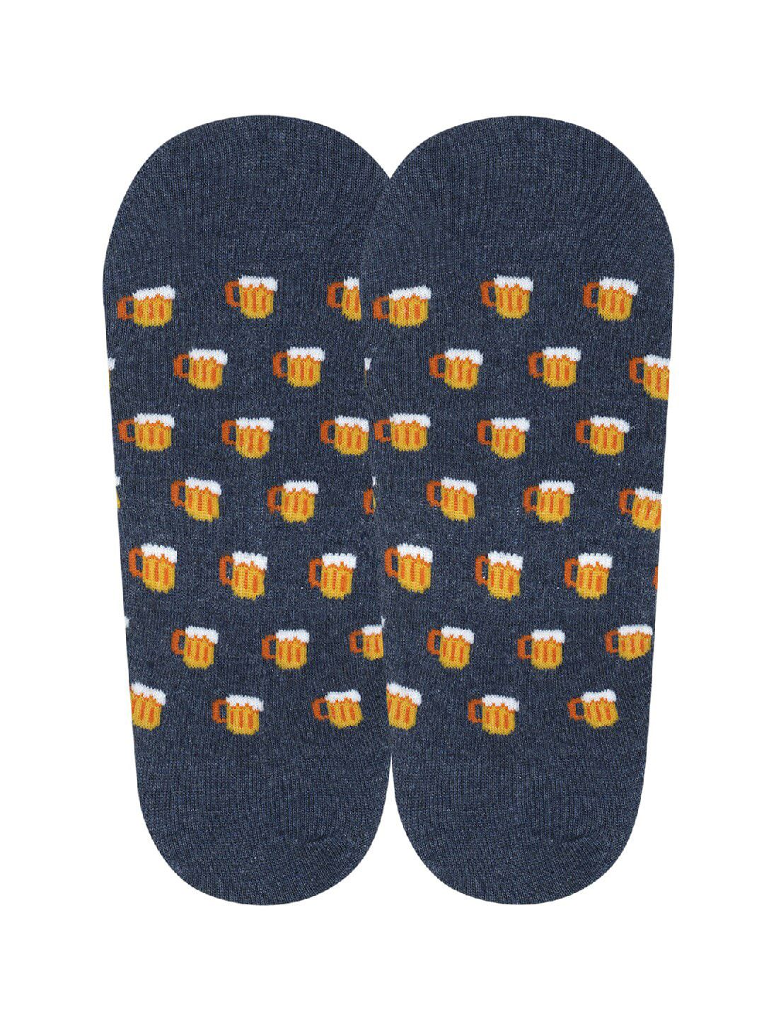 Soxytoes Men Navy Blue & Yellow Patterned Pure Cotton Shoe Liners-picture-13