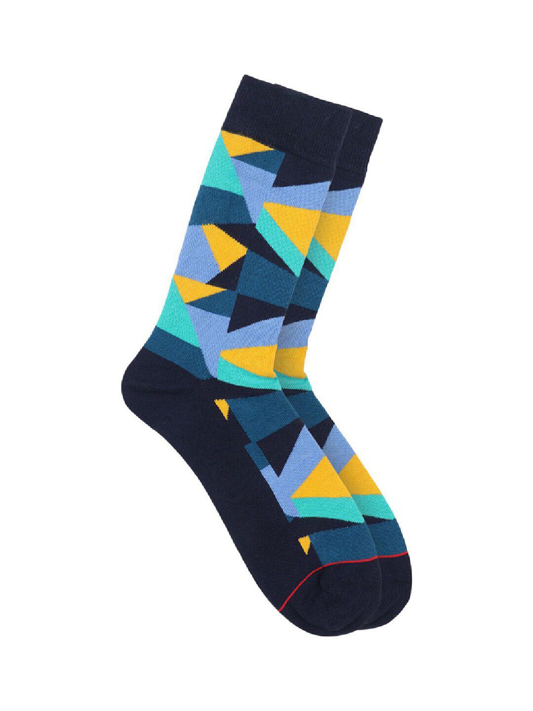 Soxytoes Men Navy Blue & Yellow Patterned Above Knee-Length Socks-picture-17