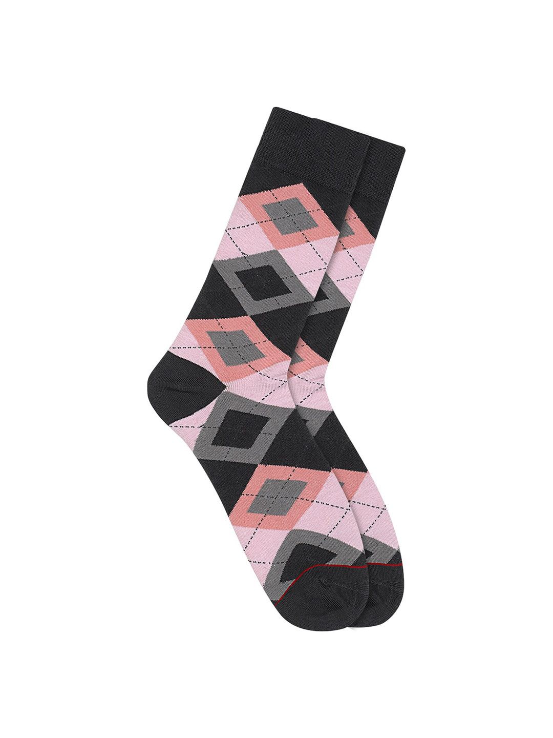 Soxytoes Men Grey & Pink Patterned Calf-Length Socks-picture-11