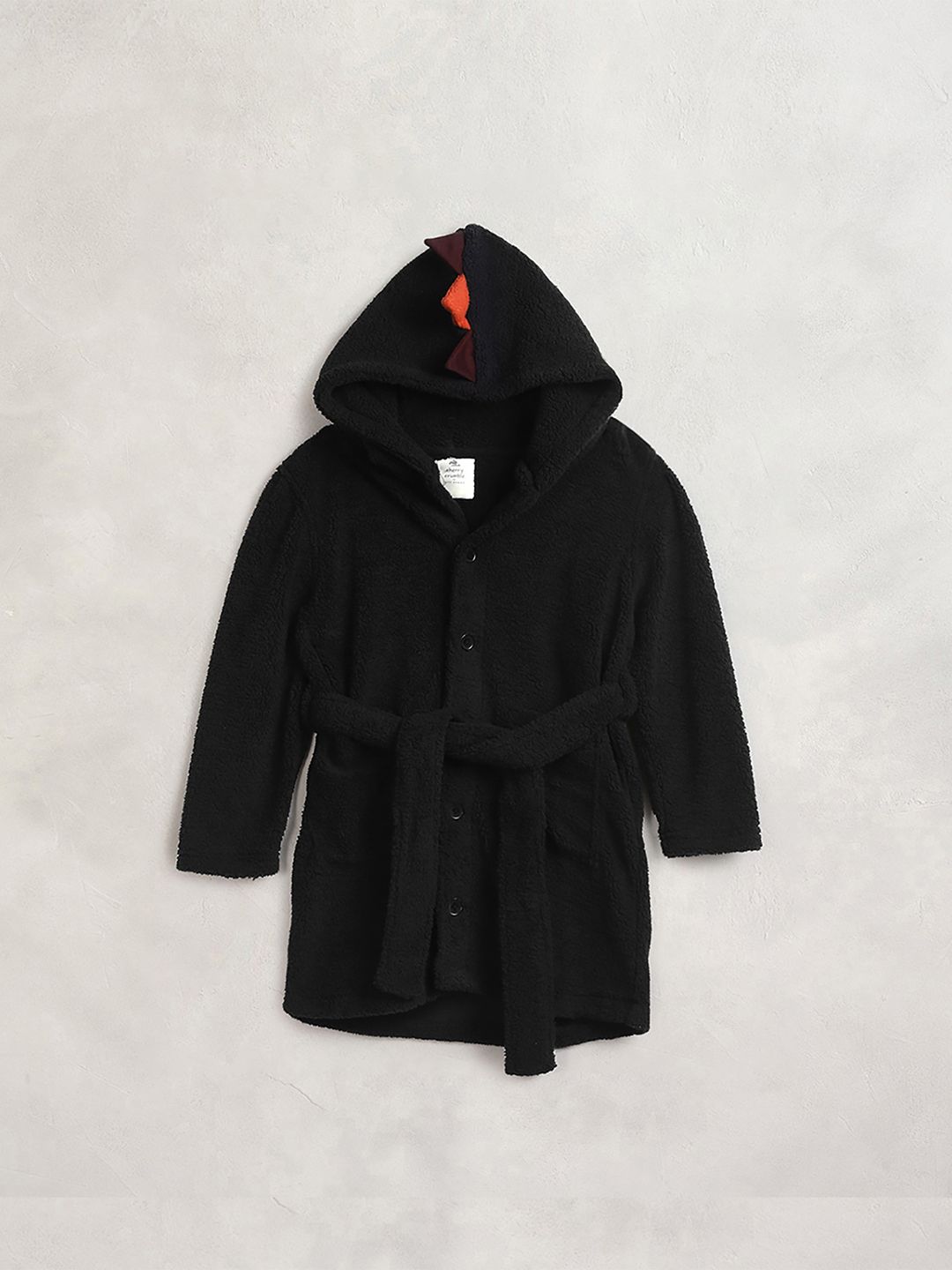 Cherry Crumble Kids Black Solid Hooded Robe-picture-13