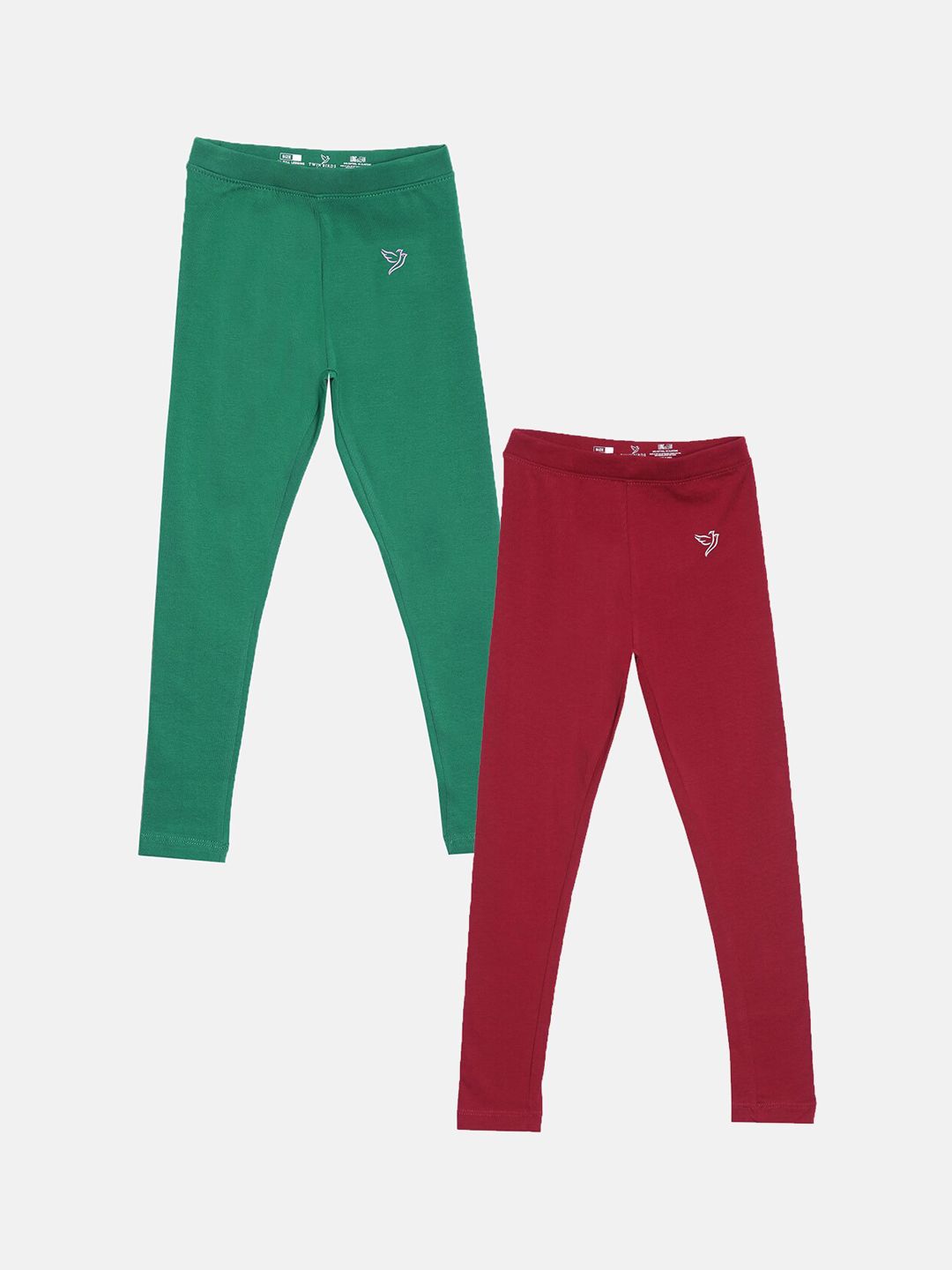 TWIN BIRDS Girls Pack Of 2 Green & Red Ankle-Length Tailored-Fit Pure Cotton Leggings-picture-14