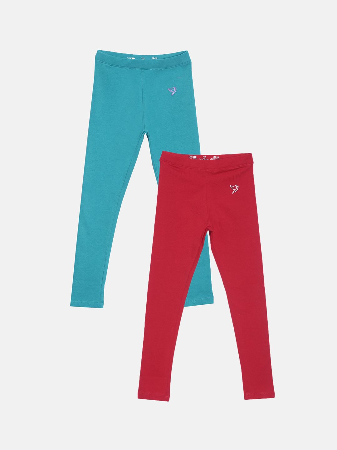 TWIN BIRDS Girls Pack Of 2 Solid Pure Cotton Tailored-Fit Ankle-Length Leggings-picture-16