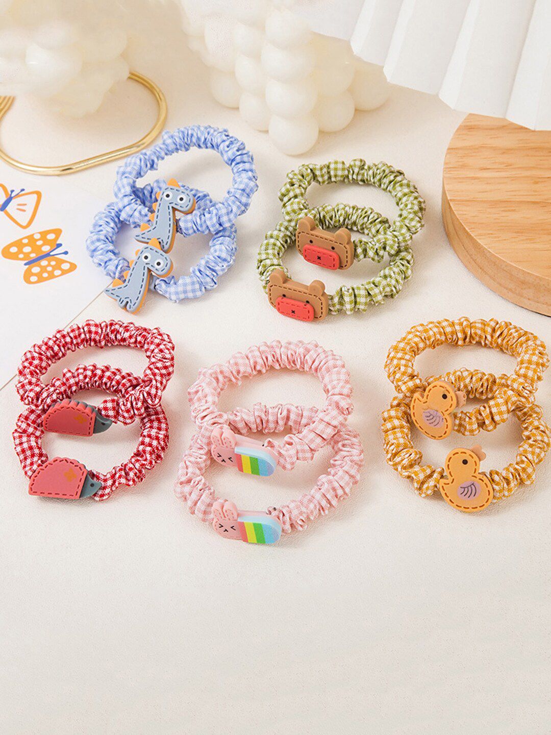 Yellow Chimes Girls Set Of 10 Multicoloured Ponytail Holders-picture-24