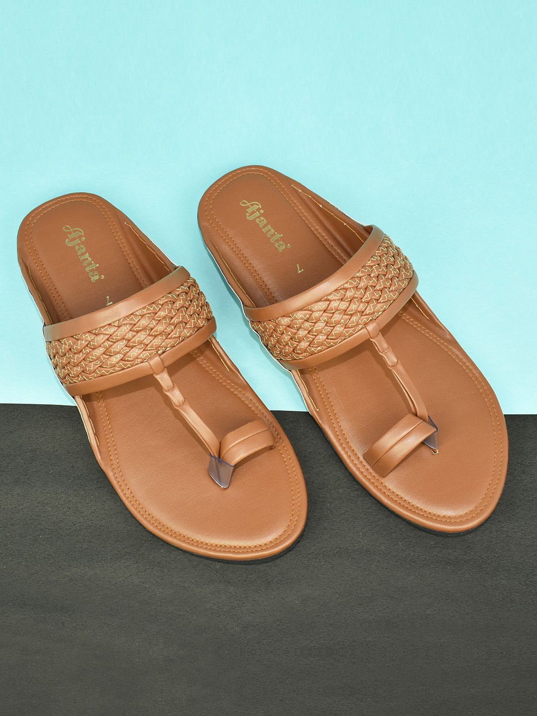 Ajanta Men Tan Brown One Toe Flats-picture-35