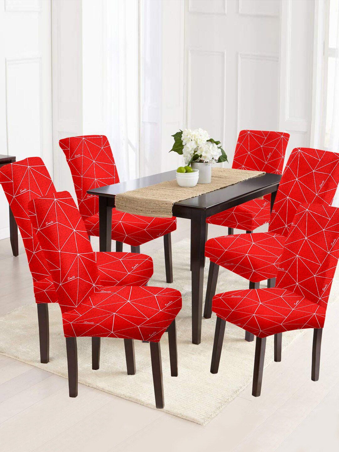 Aura Set Of 6 Red & White Printed Chair Covers-picture-19