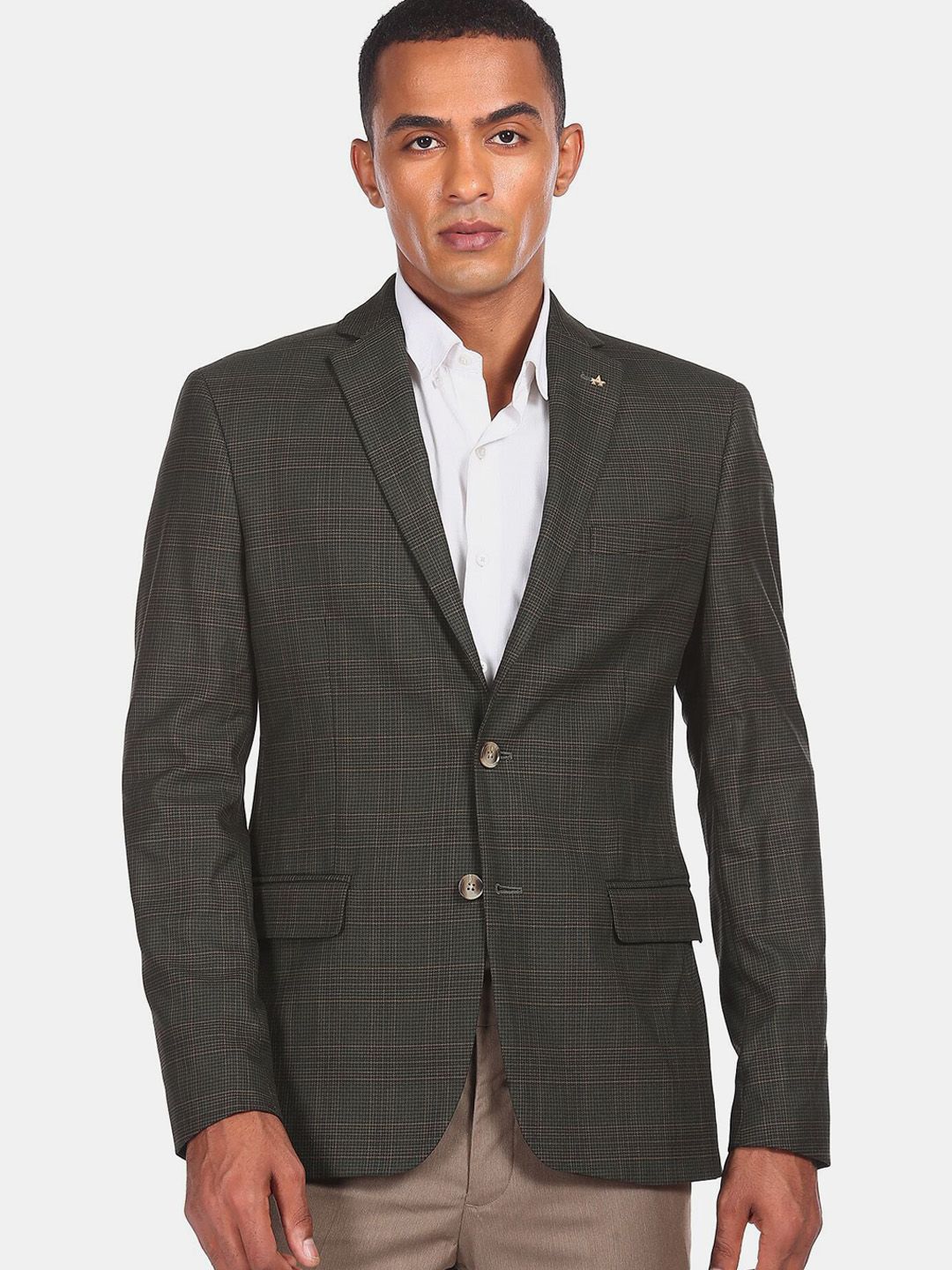 Arrow Men Green Checked Single-Breasted Formal Blazer-picture-11