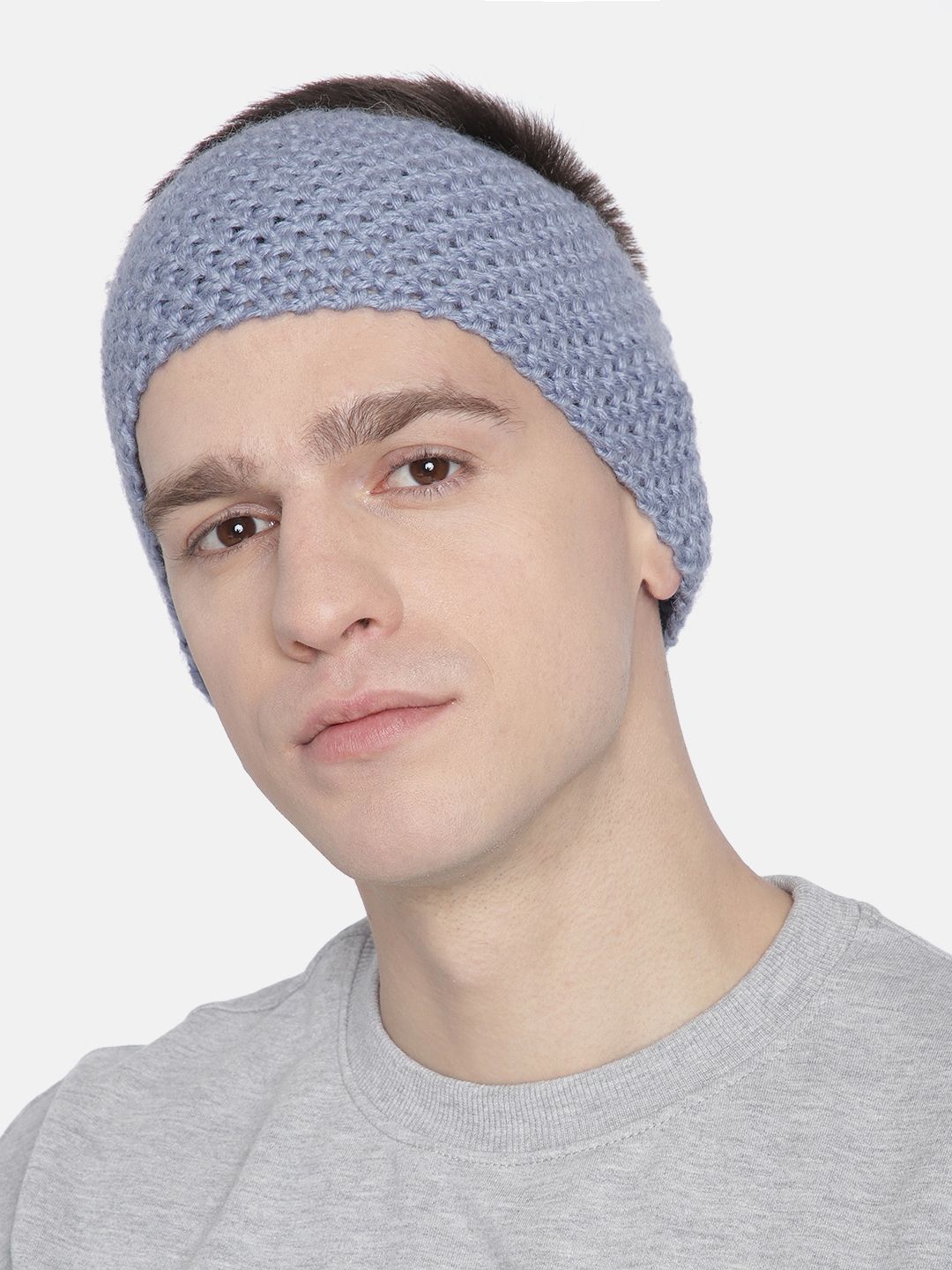 Magic Needles Men Faded Denim Blue Self-Design Knitted Bandana Woollen Headband-picture-33