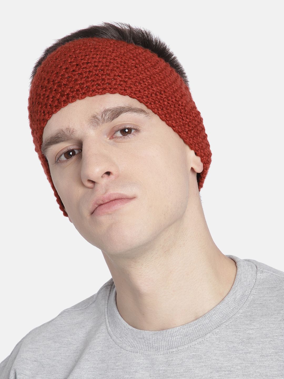 Magic Needles Men Brick Red Self-Design Knitted Bandana Woollen Headband-picture-19