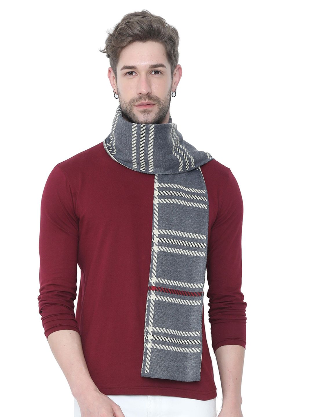 FabSeasons Unisex Grey & Beige Checked Muffler-picture-27