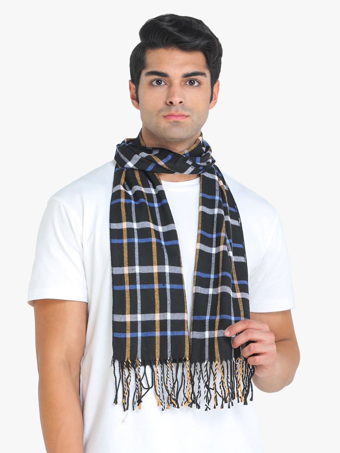 ELLIS Men Black & Blue Checked Muffler-picture-27