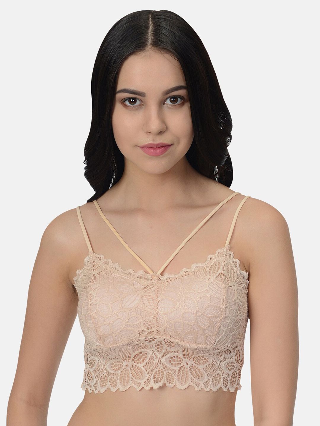 mod & shy Beige Floral Bralette Bra Lightly Padded