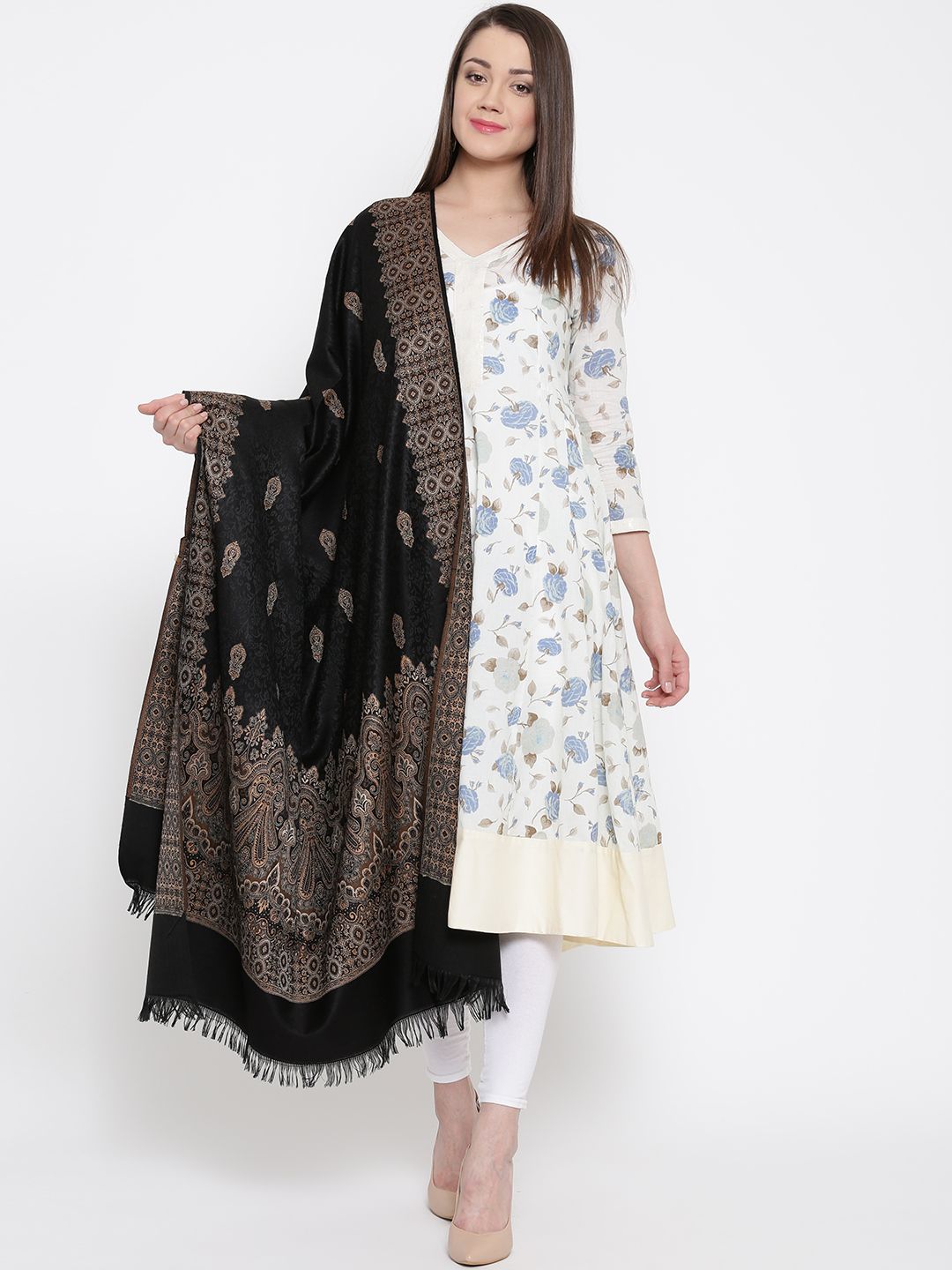 WEAVERS VILLA Black Patterned Shawl-image-12