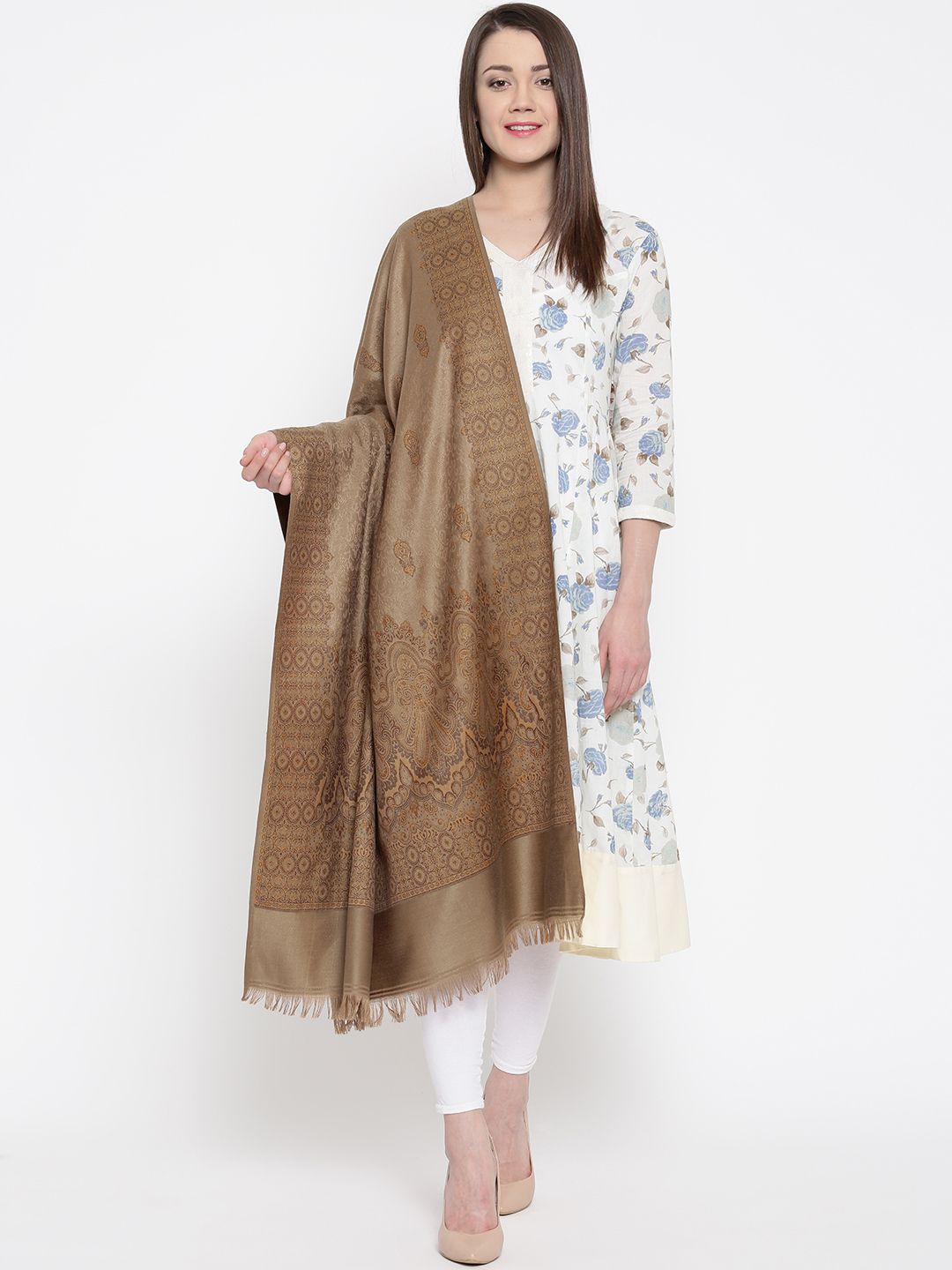 WEAVERS VILLA Brown Patterned Shawl-picture-31