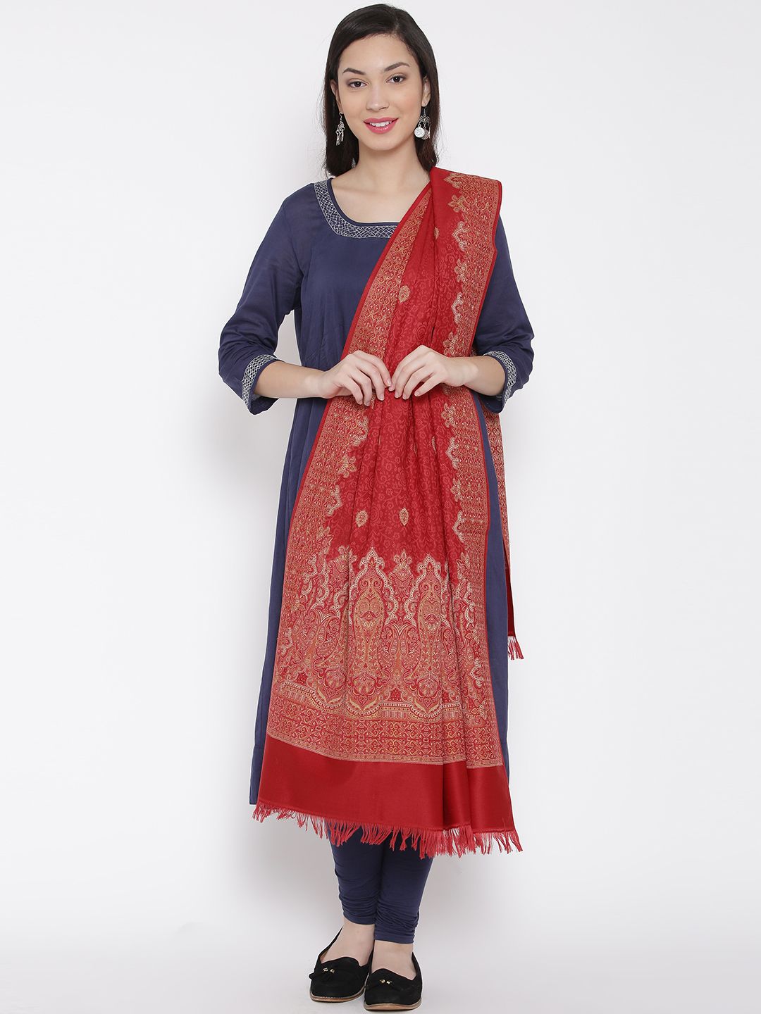 WEAVERS VILLA Red Woven Design Shawl-picture-47
