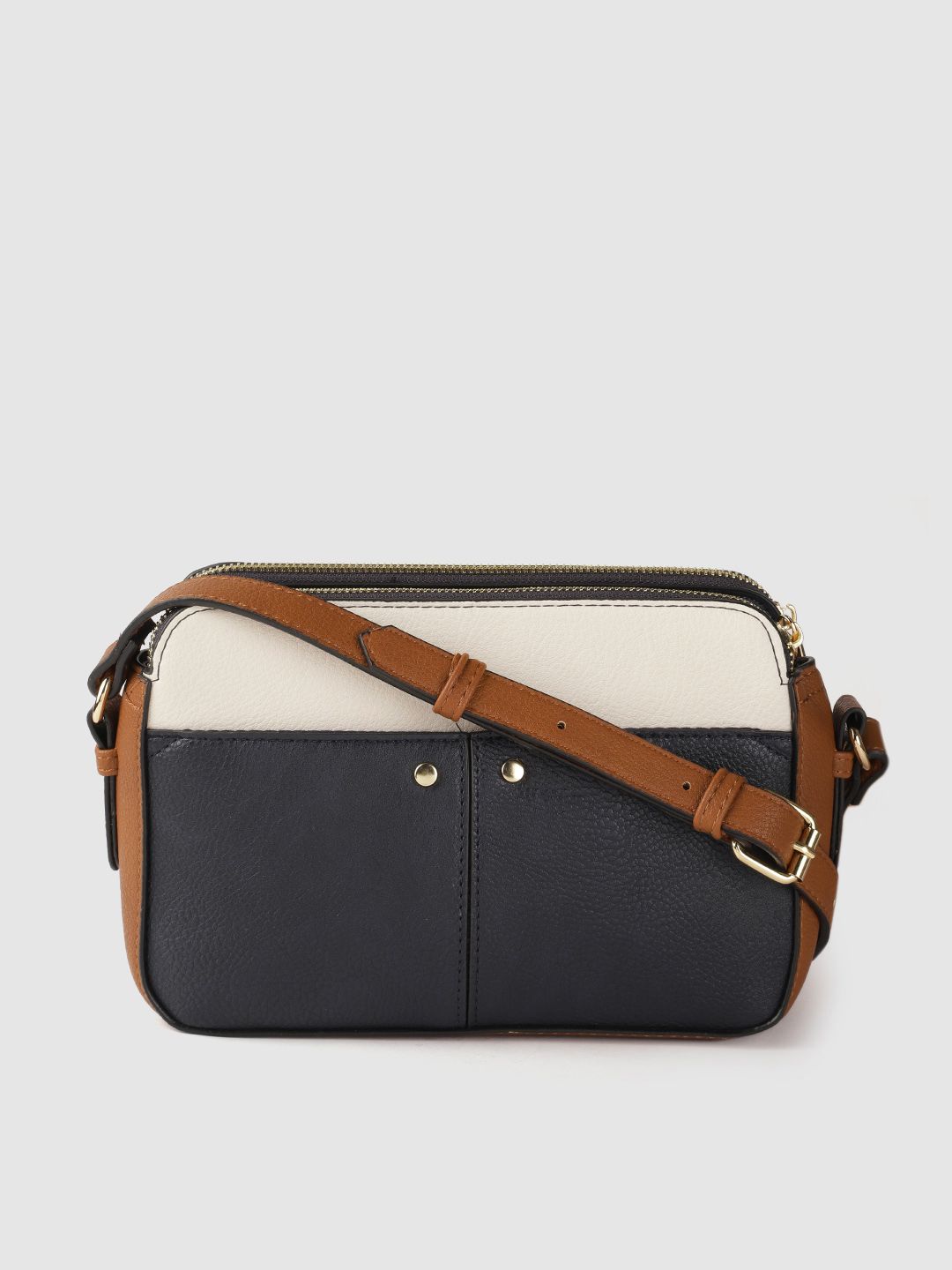 Accessorize Navy Blue & Cream-Coloured Colourblocked Structured Sling Bag-picture-9