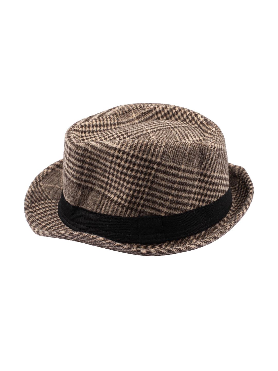 The Tie Hub Men Brown & Black Checked Fedora Hat-picture-23