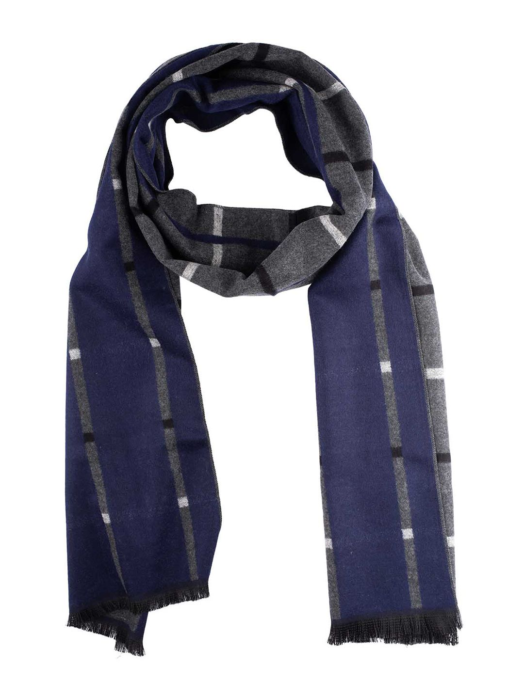 The Tie Hub Men Grey & Blue Striped Woolen Scarf-image-26