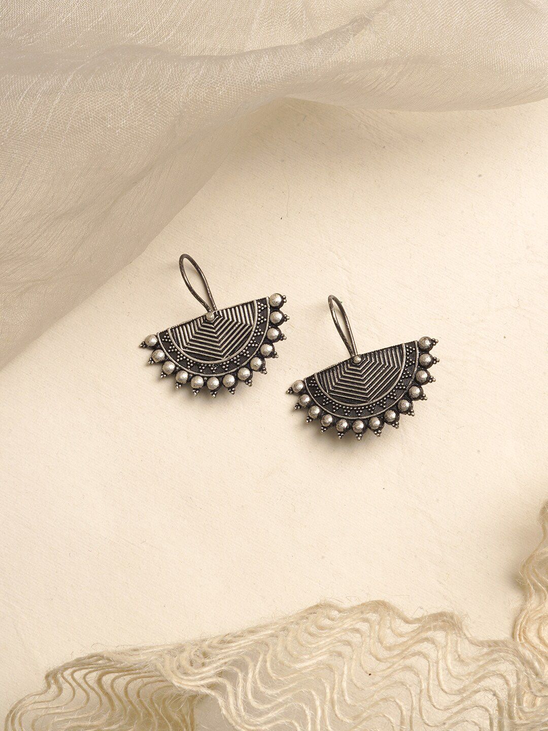 TEEJH Silver-Toned Aiyra Contemporary Oxidised Drop Earrings-image-33