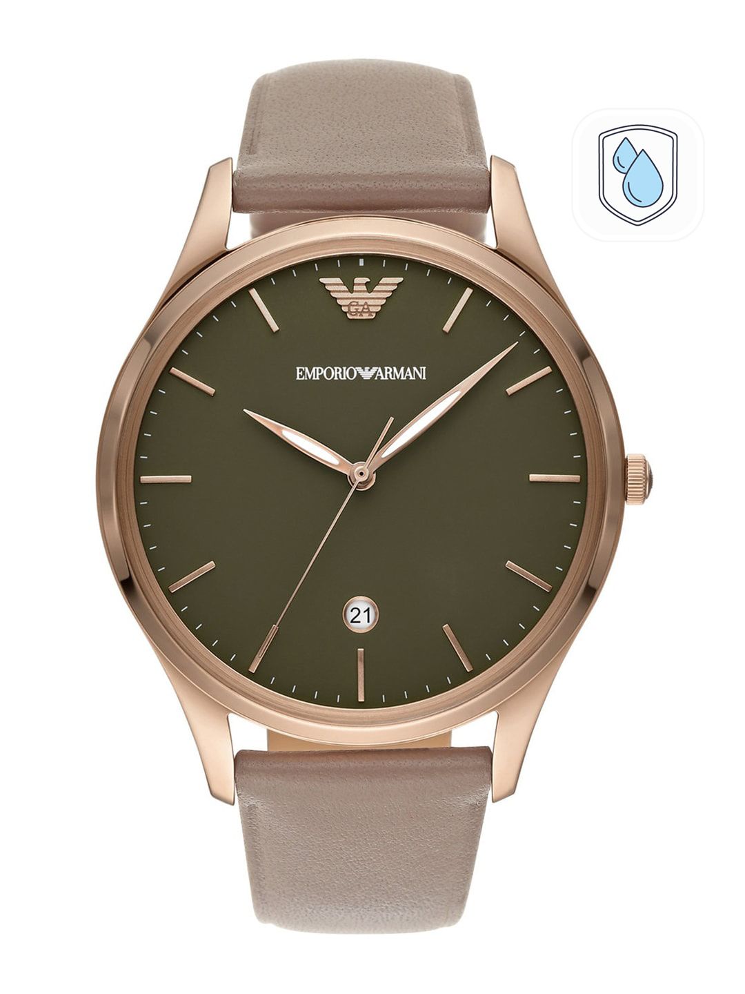 Emporio Armani Men Green & Grey Leather Straps Analogue Watch AR11420