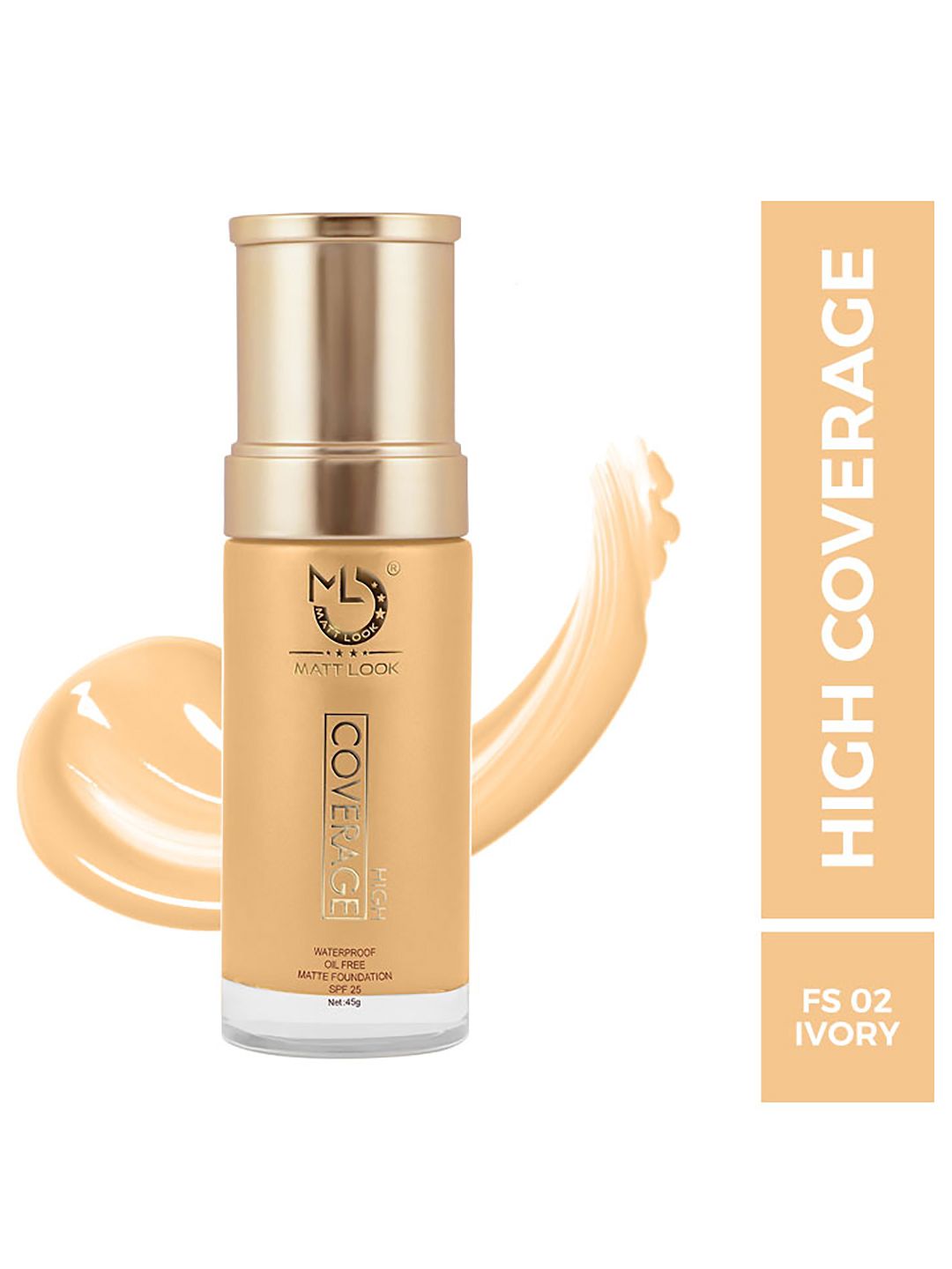 MATTLOOK High Coverage Waterproof Oil Free Matte Foundation SPF 25 Ivory - 45 gm-image-2