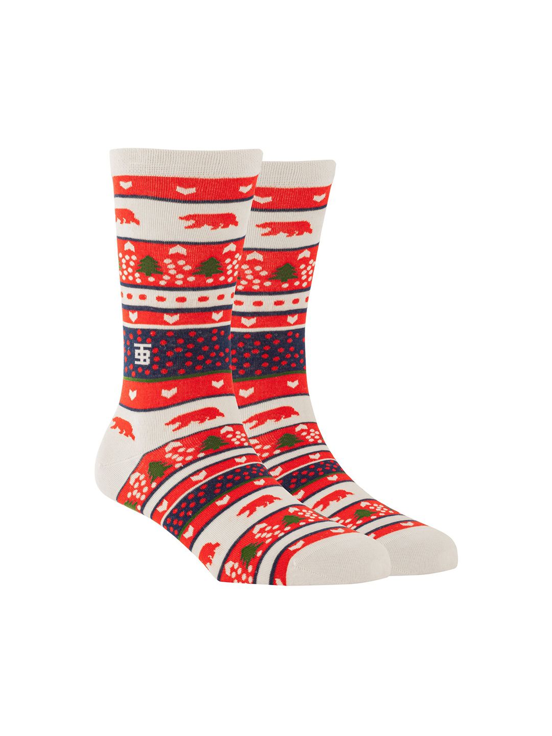 SockSoho Men White & Red Patterned Calf-Length Socks-picture-23