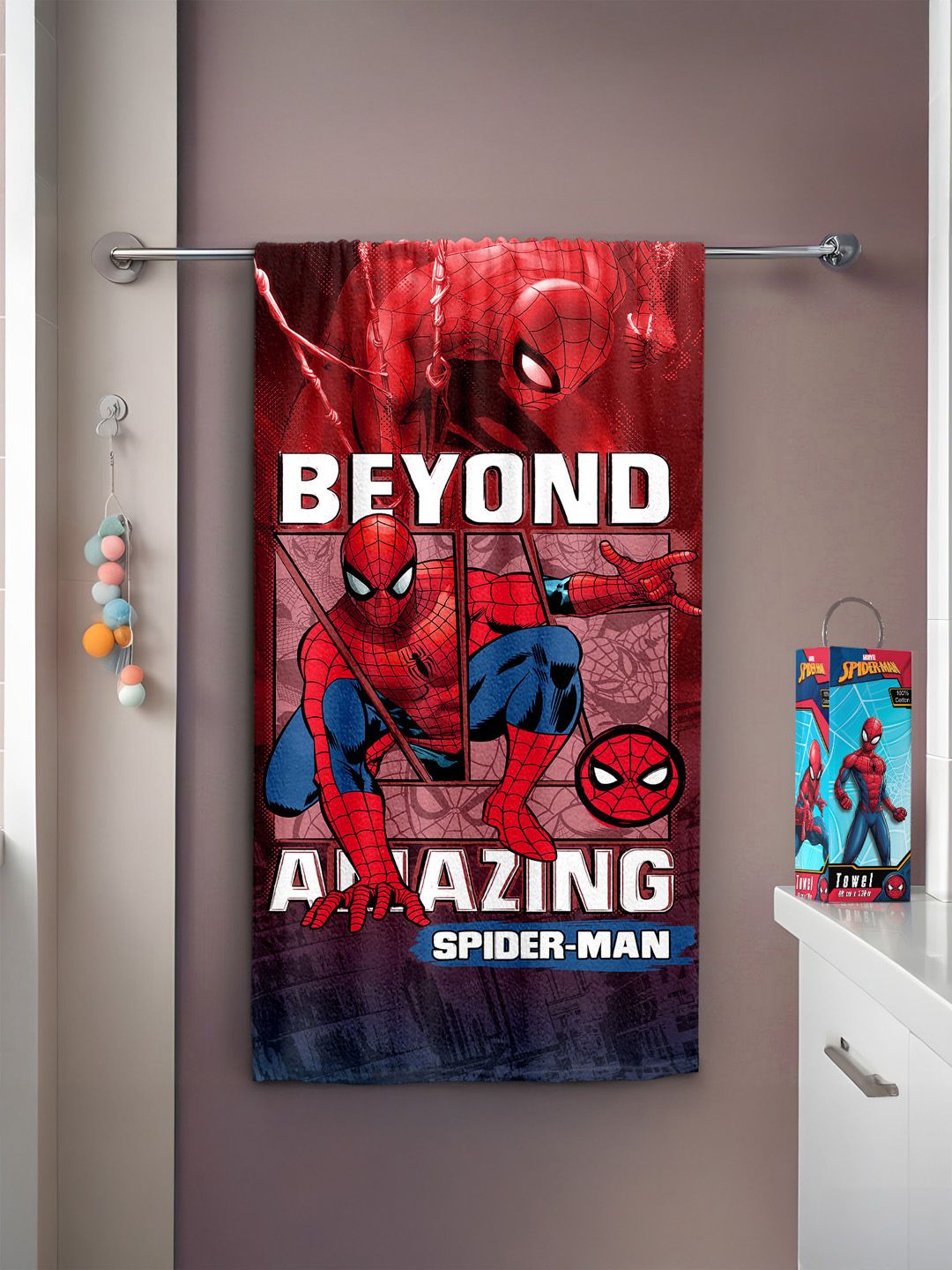 YK Kids Red & Blue Spiderman Printed Pure Cotton Bath Towel-image-16