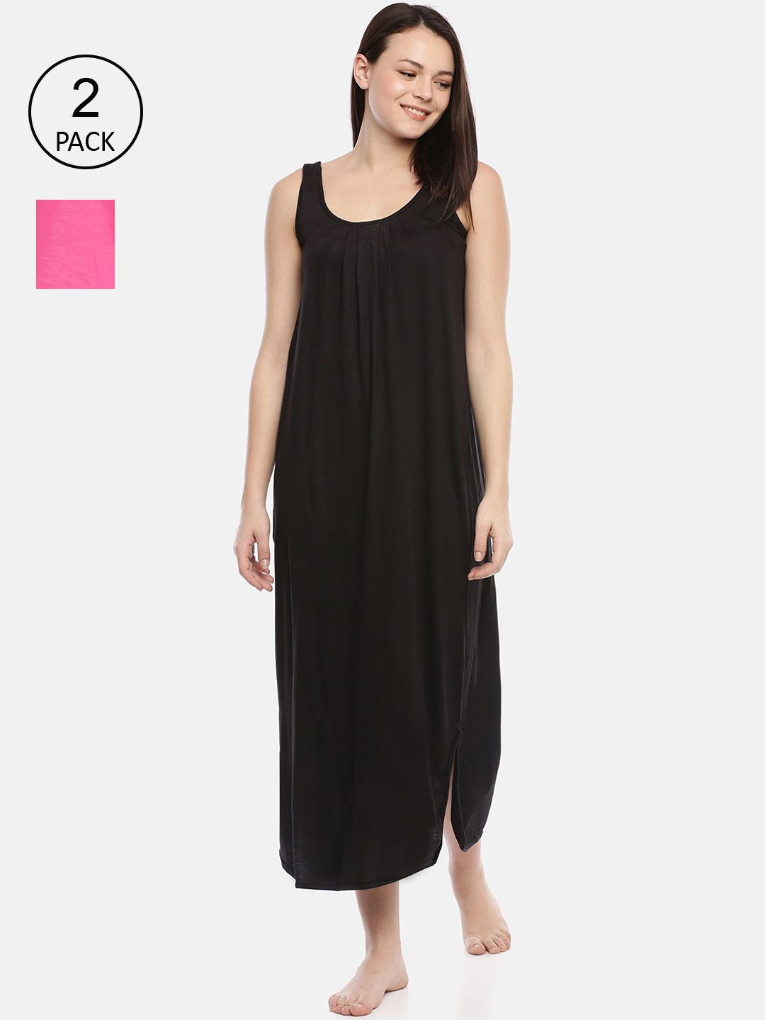GOLDSTROMS Women Pack Of 2 Black & Pink Solid Longline Camisoles SL-9041-BLK-FUCH-picture-25
